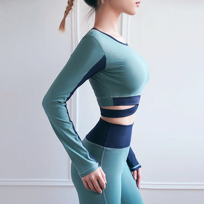 Yoga Dress Women'S Autumn And Winter New Cross Shoulder Belt Yoga Long Sleeve T-Shirt Sports Fitness Navel Top