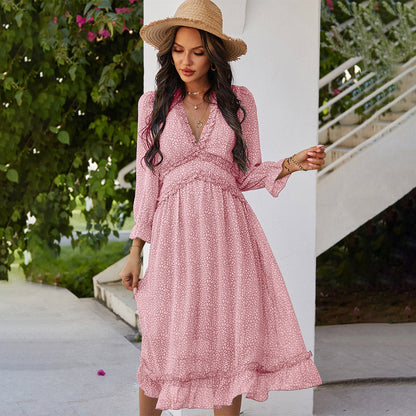 V-Neck Simple Printed Dress