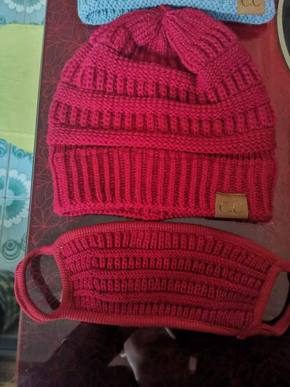 Mask And Hat Labeling Warm Thickening Without Plush Knitted Hat Without Ponytail And Wool Ball Hat