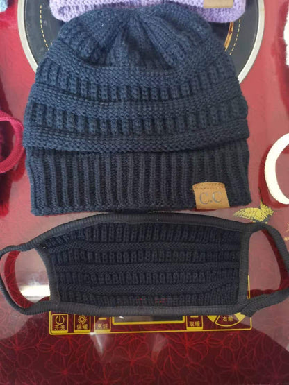 Mask And Hat Labeling Warm Thickening Without Plush Knitted Hat Without Ponytail And Wool Ball Hat