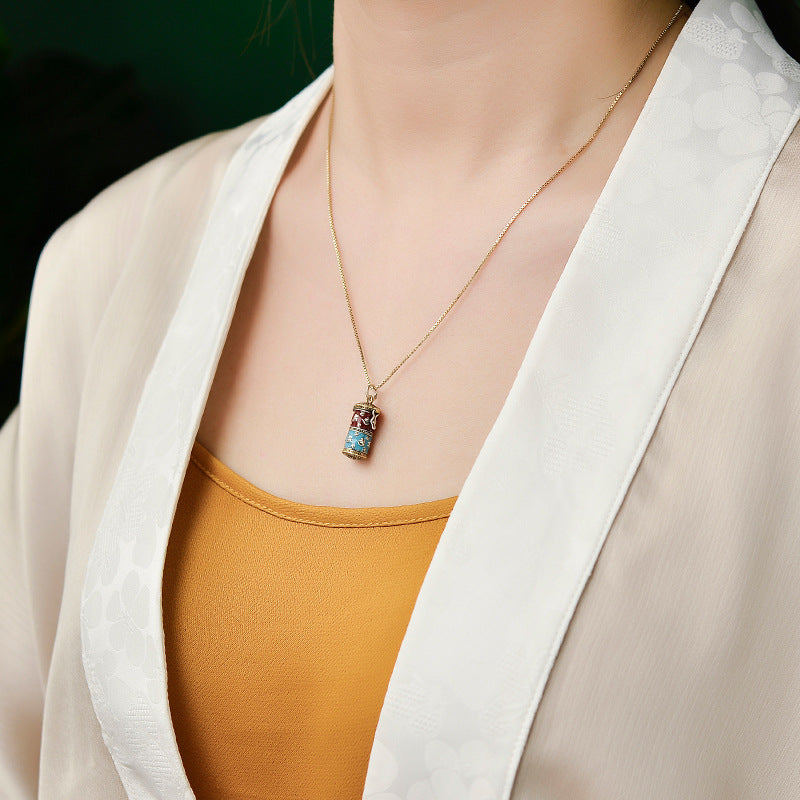 S925 Silver Six Word Truth Enamel Color Necklace Bottle Gawu Box Pendant