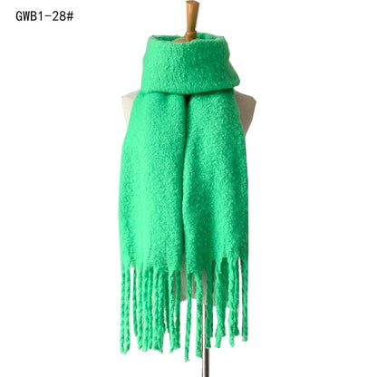 Winter Tassel Thickened Solid Color Scarf Shawl