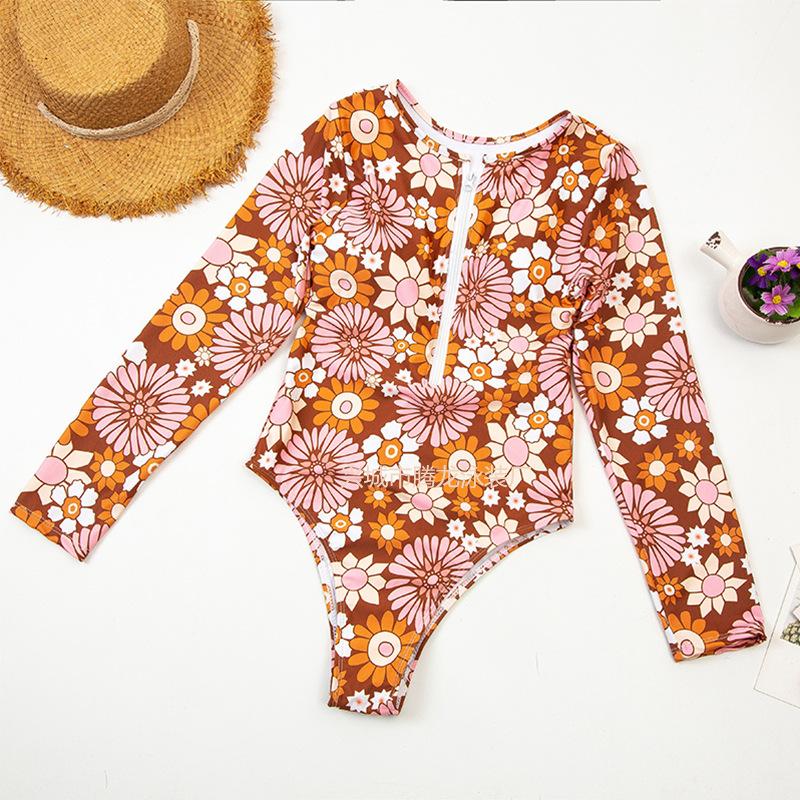 Floral Printed Long Sleeves One-Piece Swimsuit Wetsuit