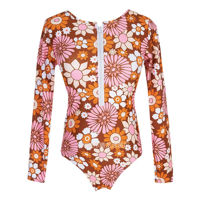 Floral Printed Long Sleeves One-Piece Swimsuit Wetsuit