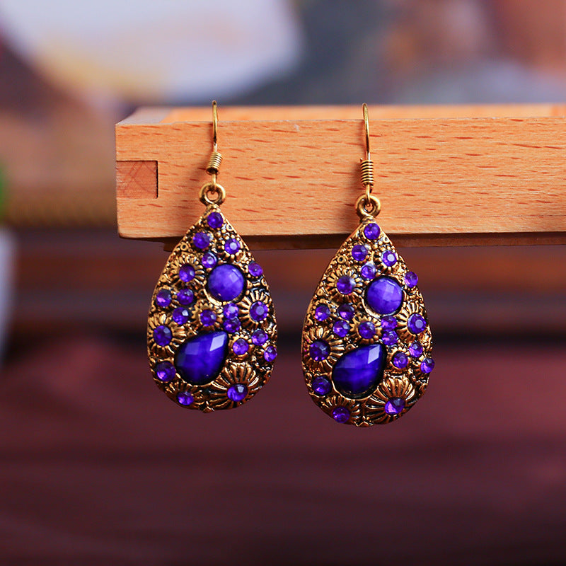 Creative Water Drop Gem Inlaid  Ancient National Style Earrings