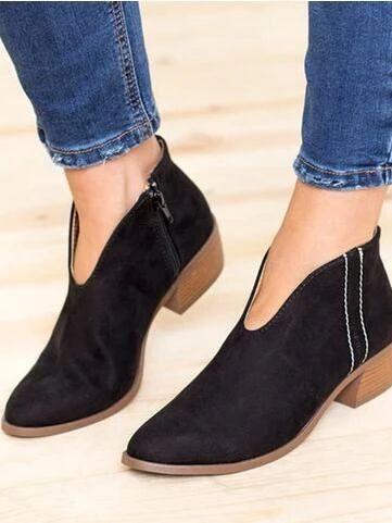 Nude Boots Deep V Sexy Short Boots Casual Comfortable Zipper Shoes Women'S Boots