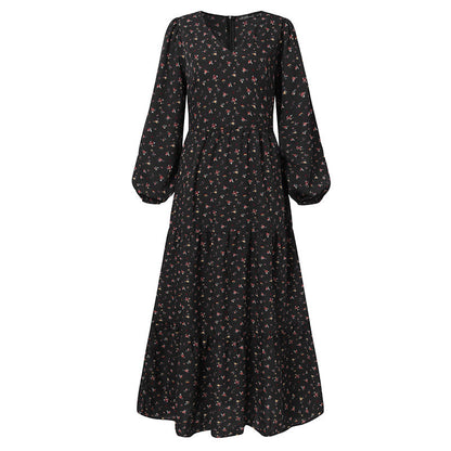 Winter Casual Style Women'S Chiffon Pullover V-Neck Large Swing Dress