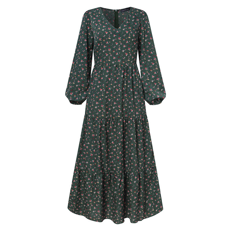Winter Casual Style Women'S Chiffon Pullover V-Neck Large Swing Dress