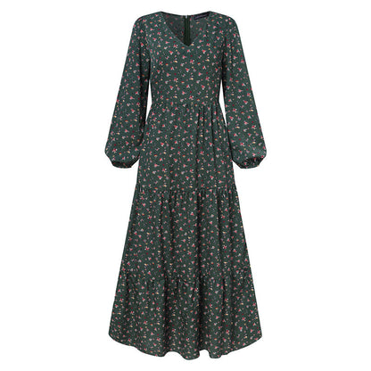 Winter Casual Style Women'S Chiffon Pullover V-Neck Large Swing Dress