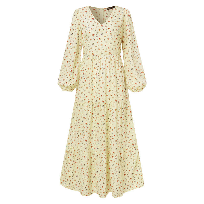 Winter Casual Style Women'S Chiffon Pullover V-Neck Large Swing Dress