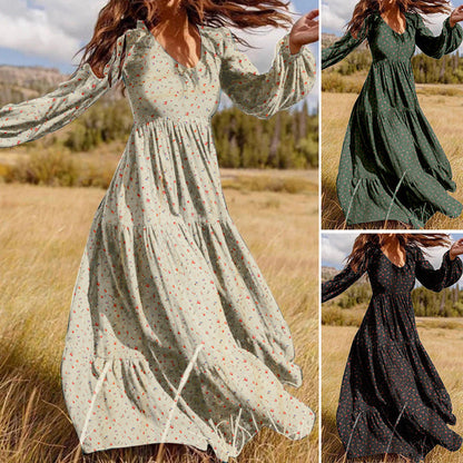 Winter Casual Style Women'S Chiffon Pullover V-Neck Large Swing Dress
