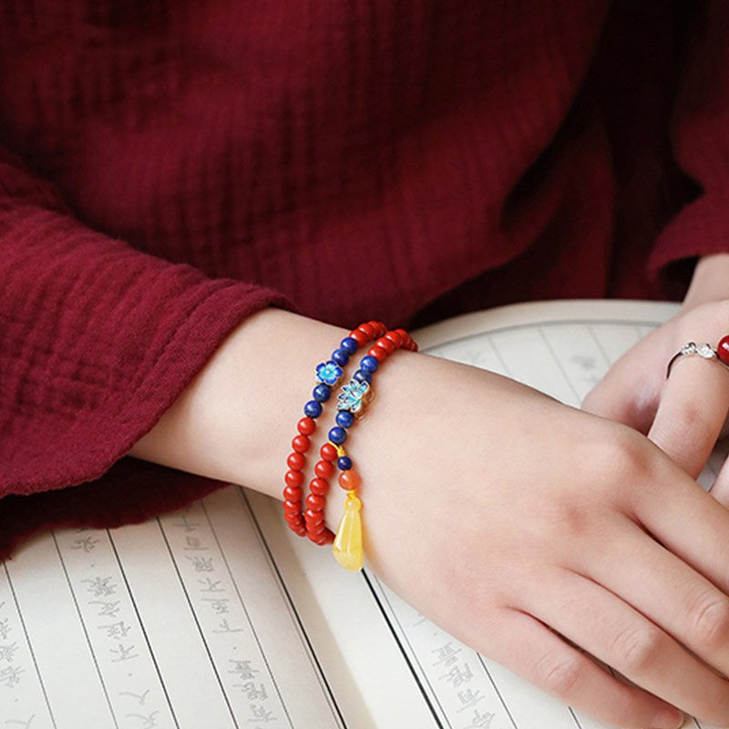 Natural Cinnabar Bracelet Multi-Circle 5Mm Original Diy With Beeswax Lotus Bead Bracelet
