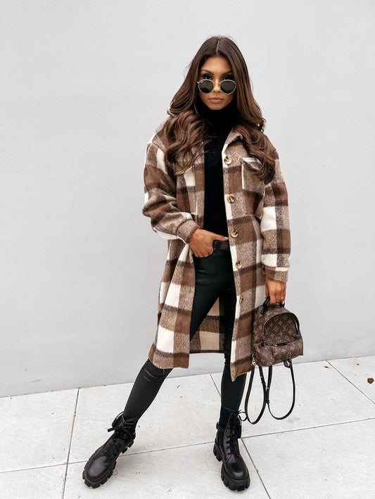 Plaid Print Woolen Coat