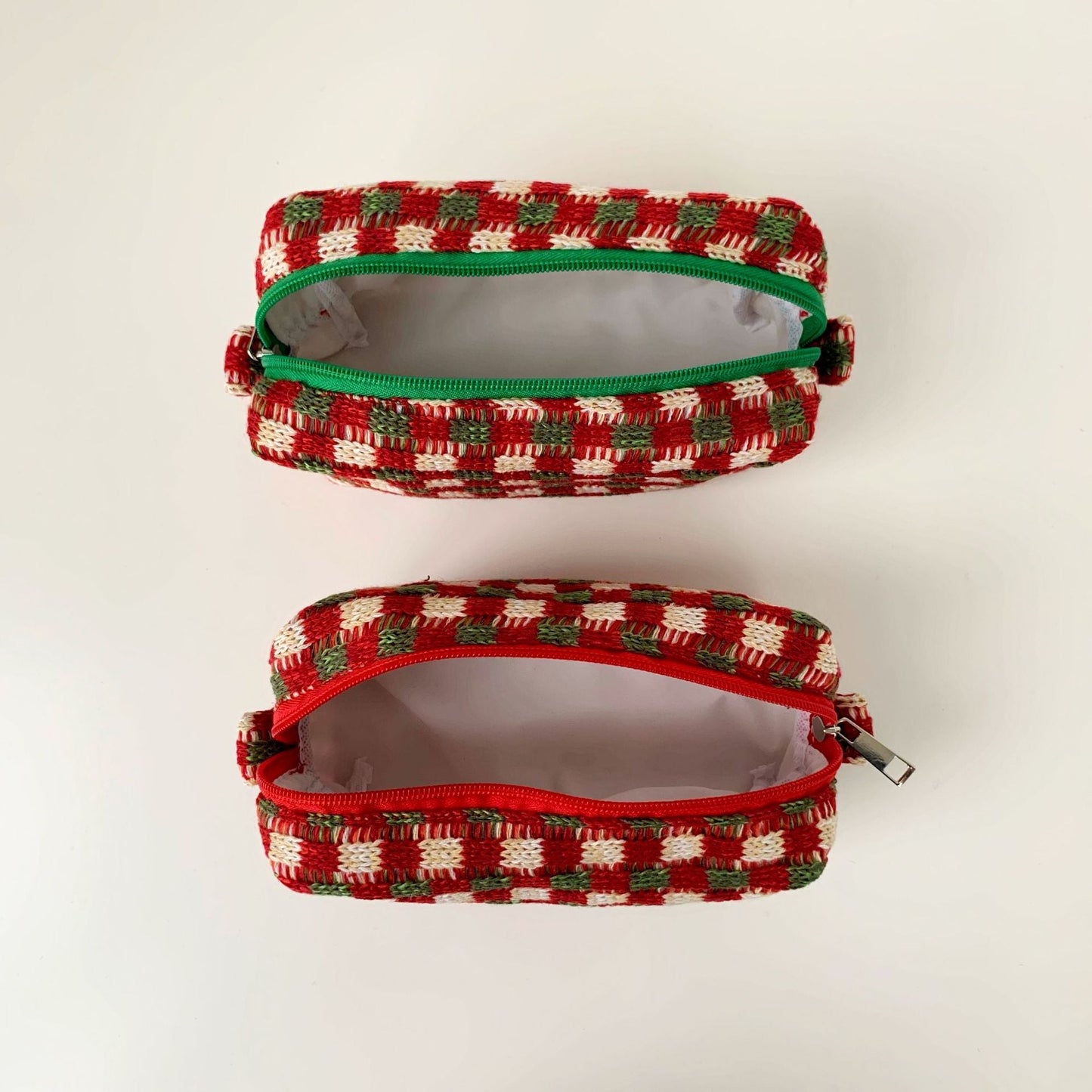 Christmas Color Block Knit Make Up Bag