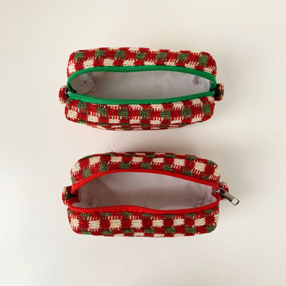 Christmas Color Block Knit Make Up Bag