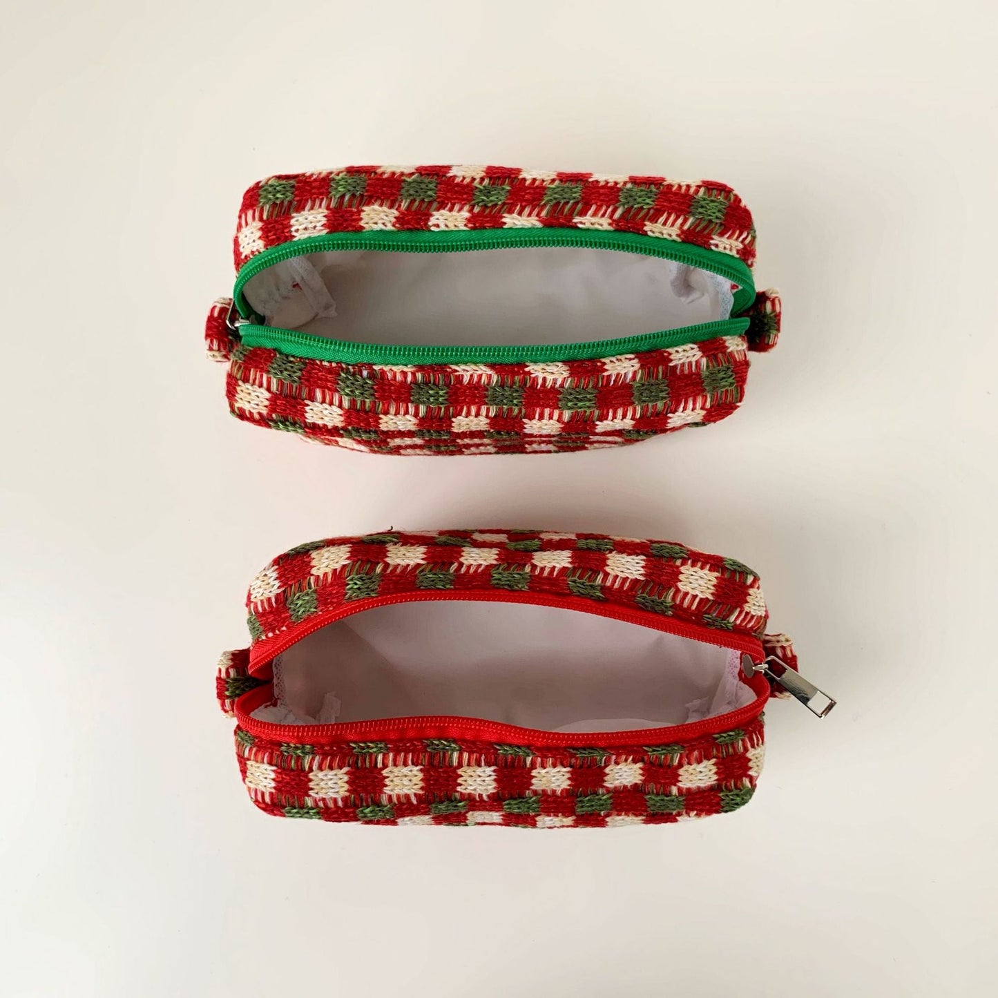 Christmas Color Block Knit Make Up Bag
