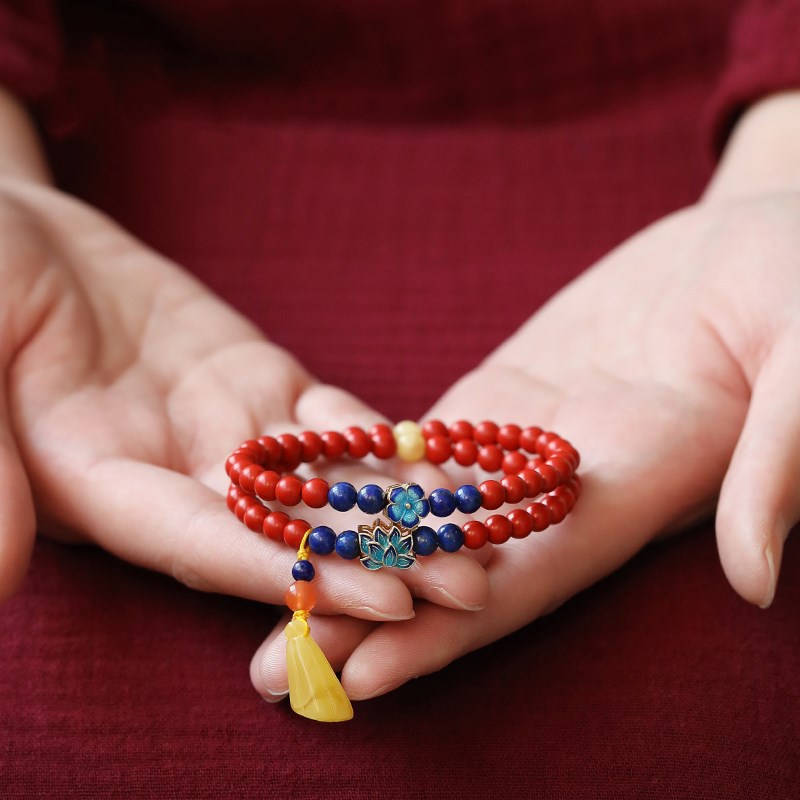 Natural Cinnabar Bracelet Multi-Circle 5Mm Original Diy With Beeswax Lotus Bead Bracelet