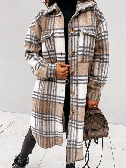 Plaid Print Woolen Coat
