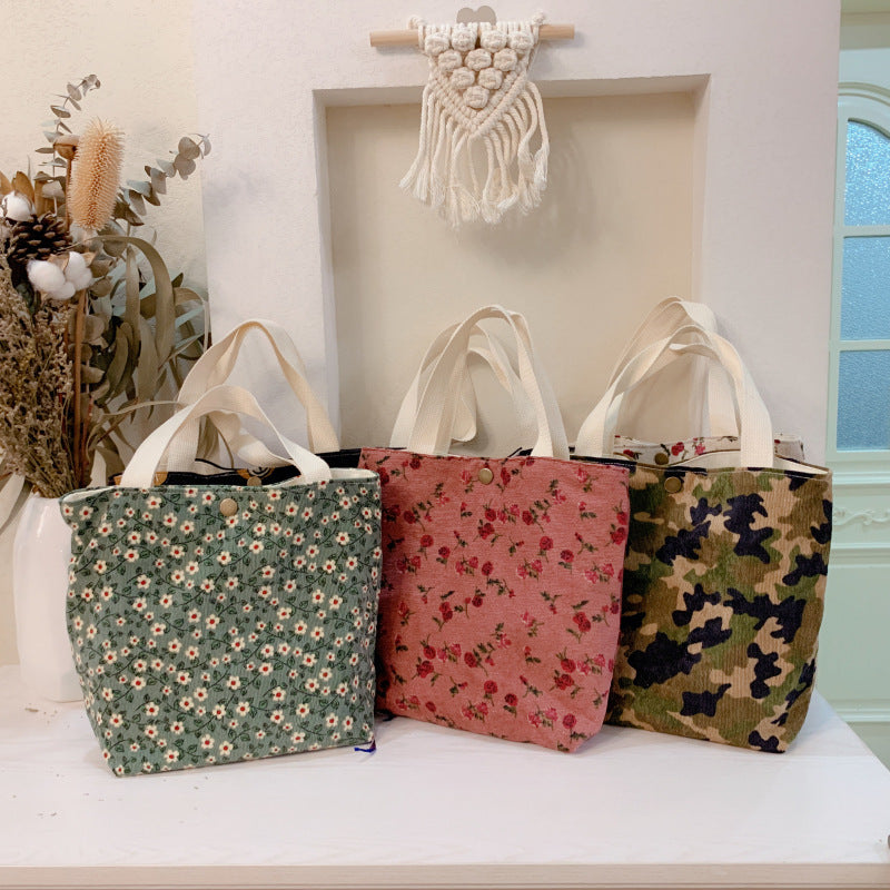 Floral Canvas Tote Bag Soft Corduroy Handbag Stylish Mom Tote