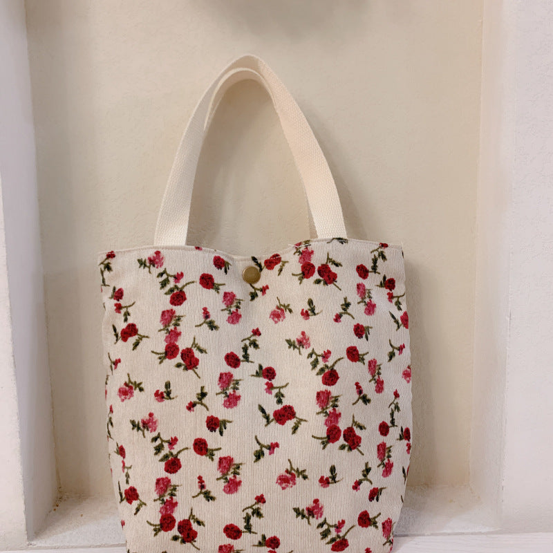 Floral Canvas Tote Bag Soft Corduroy Handbag Stylish Mom Tote