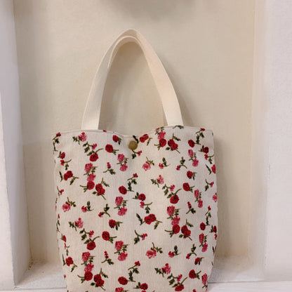 Floral Canvas Tote Bag Soft Corduroy Handbag Stylish Mom Tote