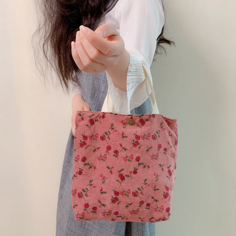 Floral Canvas Tote Bag Soft Corduroy Handbag Stylish Mom Tote