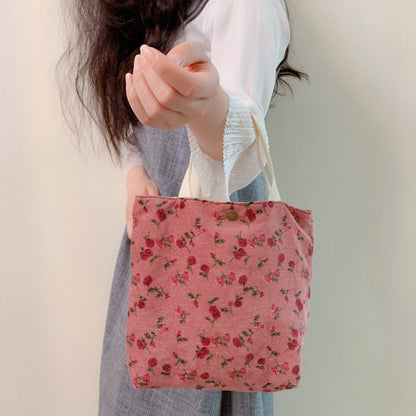 Floral Canvas Tote Bag Soft Corduroy Handbag Stylish Mom Tote