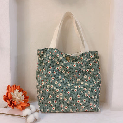 Floral Canvas Tote Bag Soft Corduroy Handbag Stylish Mom Tote