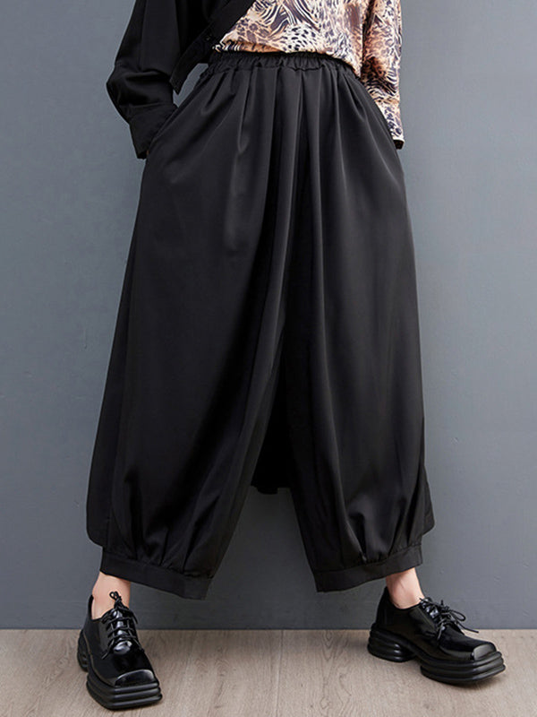 Long Sleeves Loose Contrast Color Printed Split-Joint Leopard Polo Blouses&Shirts Tops + Ninth  Culotte