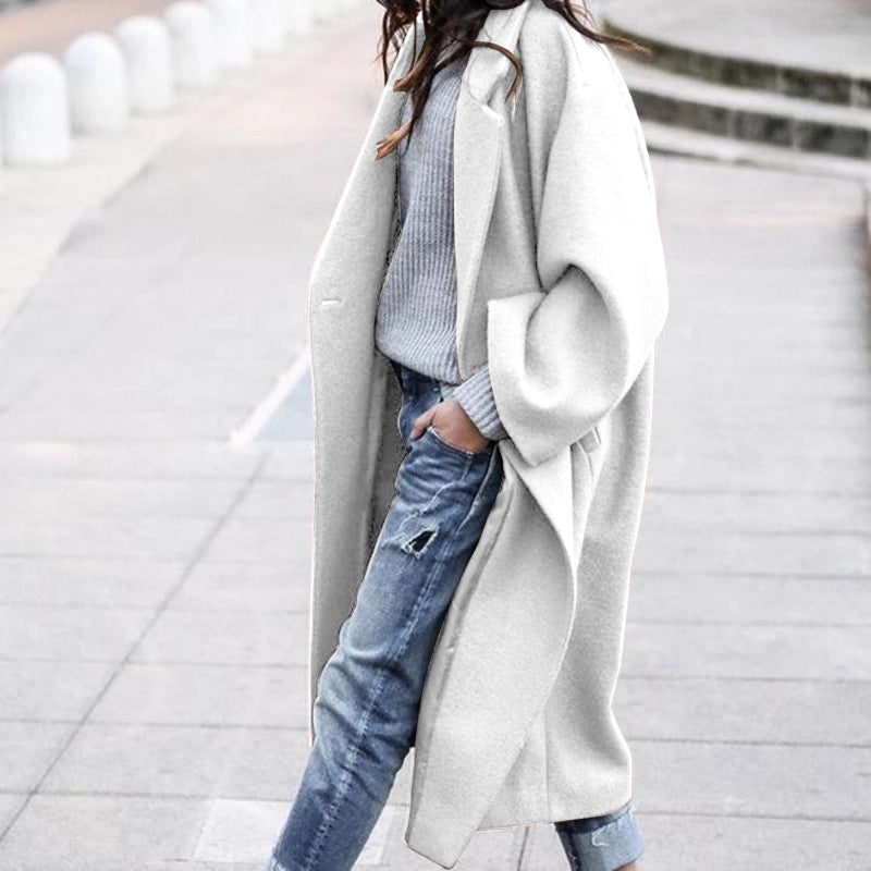 Casual Long Coat Elegant Solid Color Warm Wool Blend Outerwear