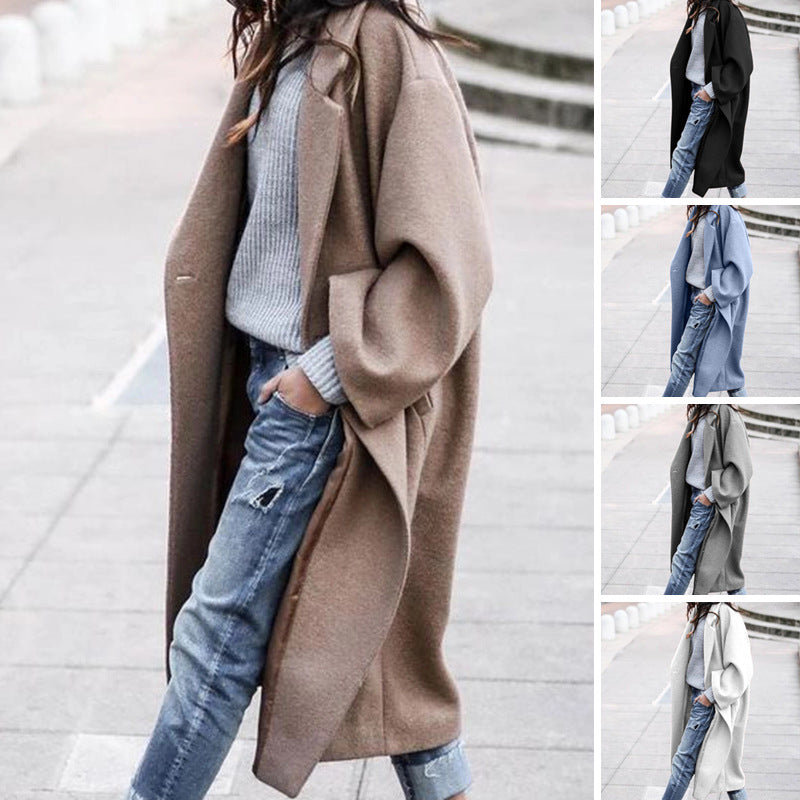 Casual Long Coat Elegant Solid Color Warm Wool Blend Outerwear