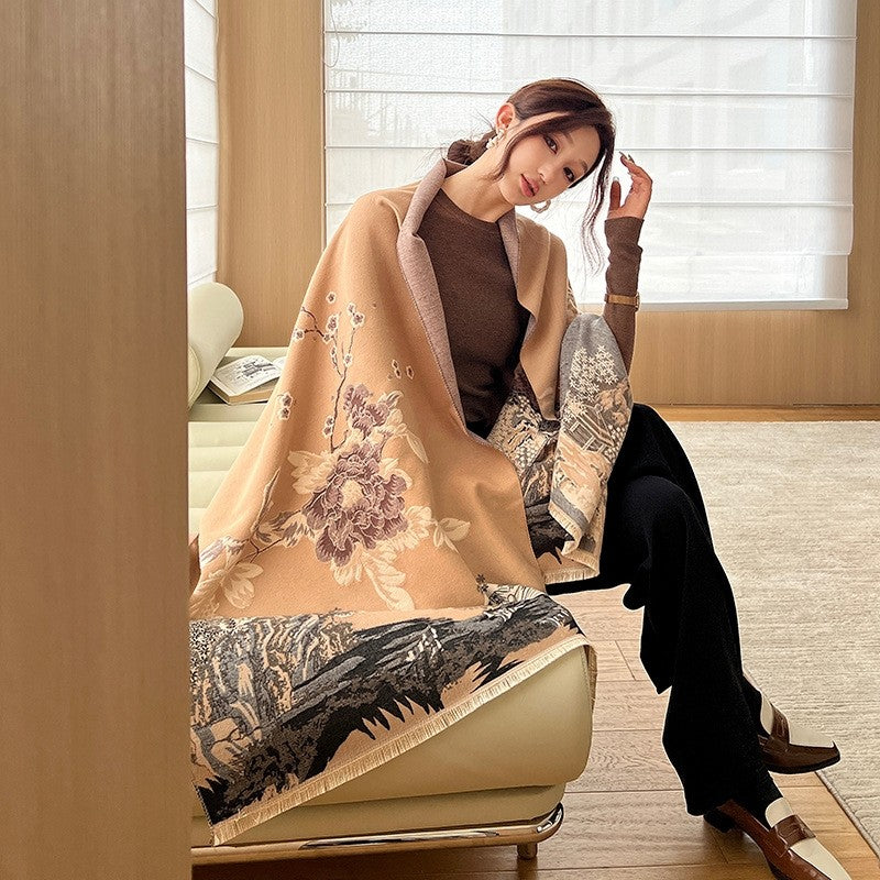 Fashionable Printed Imitation Cashmere Tassel Scarf
