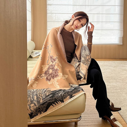 Fashionable Printed Imitation Cashmere Tassel Scarf