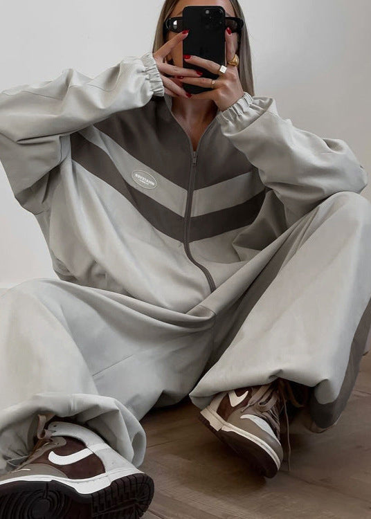 Two Piece Contrast Gray Track Set