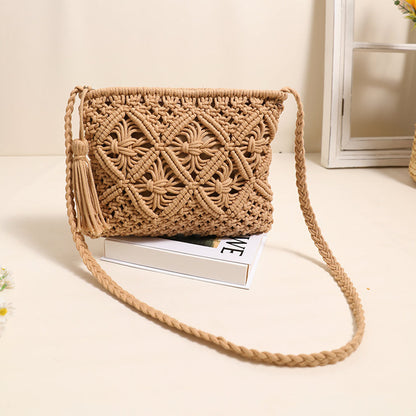 Tassel Woven Clutch with Artistic Diamond Pattern