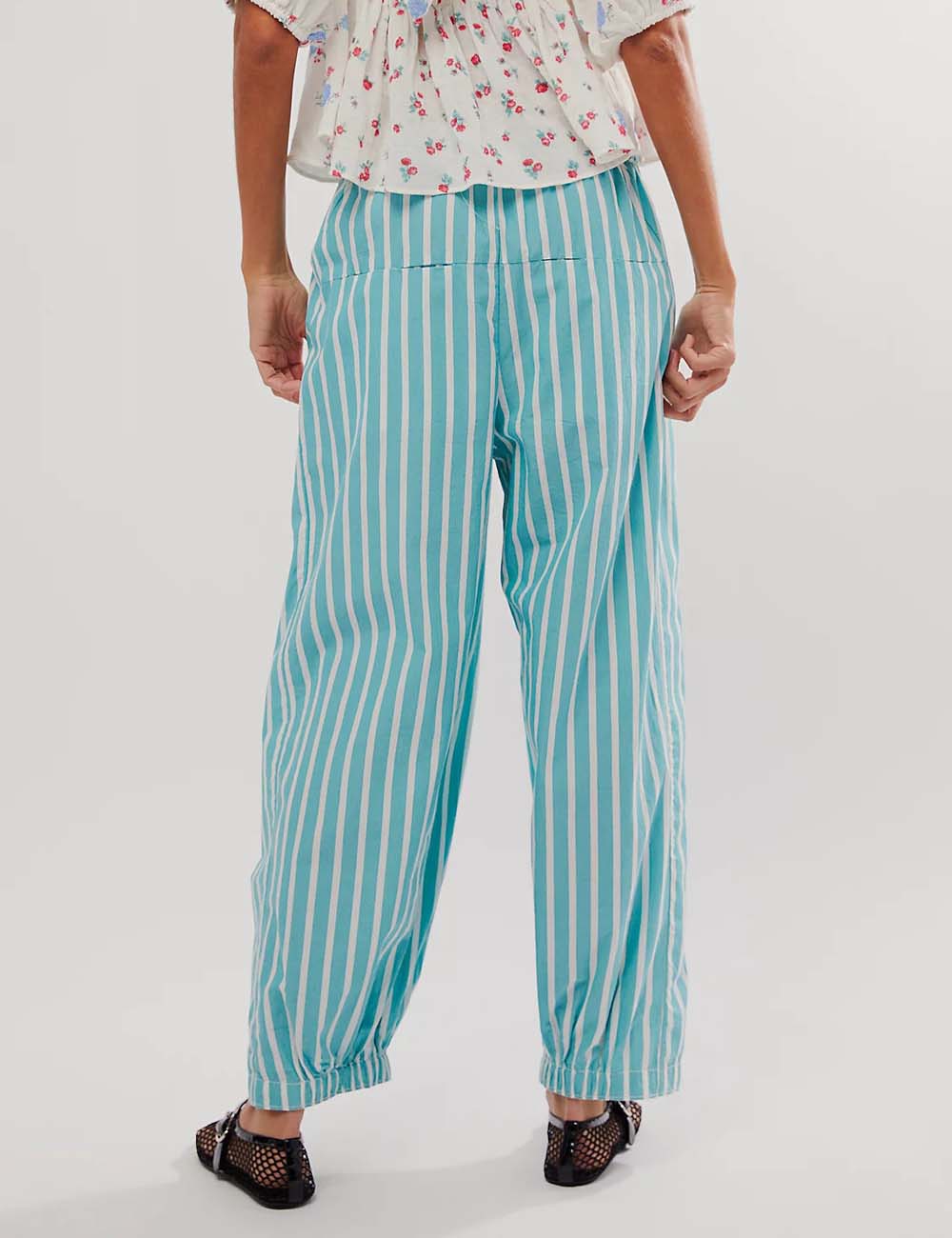 Casual Elastic Waist Color Block Striped Pants