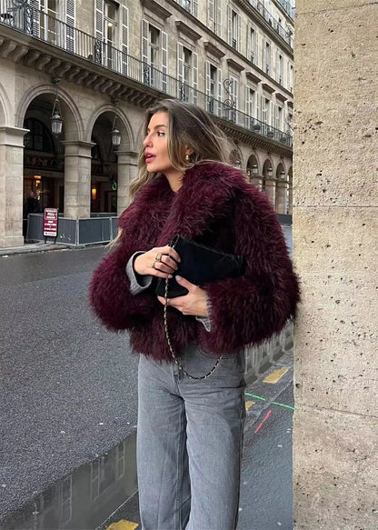 Faux Fur Winter Jacket Premium Burgundy