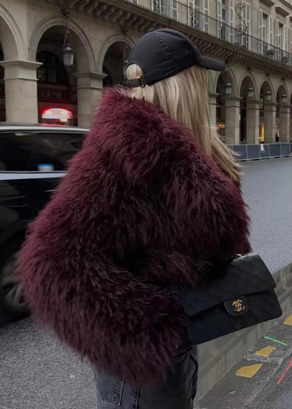 Faux Fur Winter Jacket Premium Burgundy
