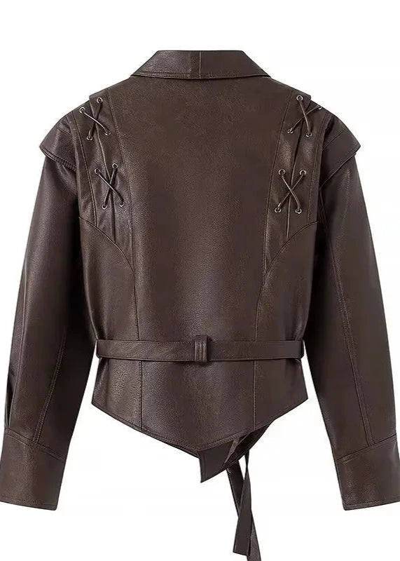 Leather Wrap Jacket with Lace Up Shoulders