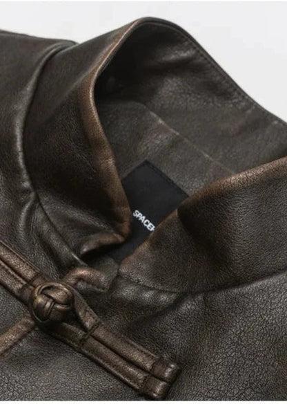 Loose PU Leather Jacket with Stand Collar