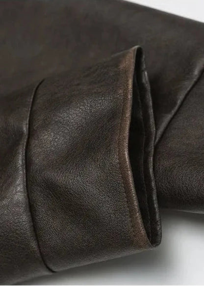 Loose PU Leather Jacket with Stand Collar