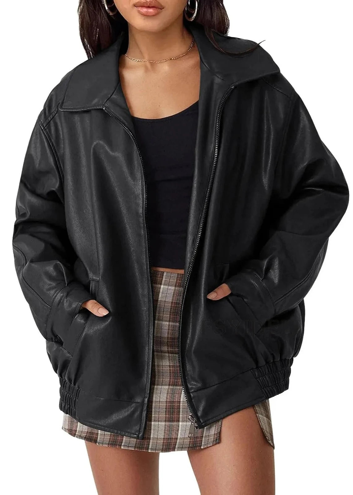 Leather Jacket Black Brown Oversized Biker Style