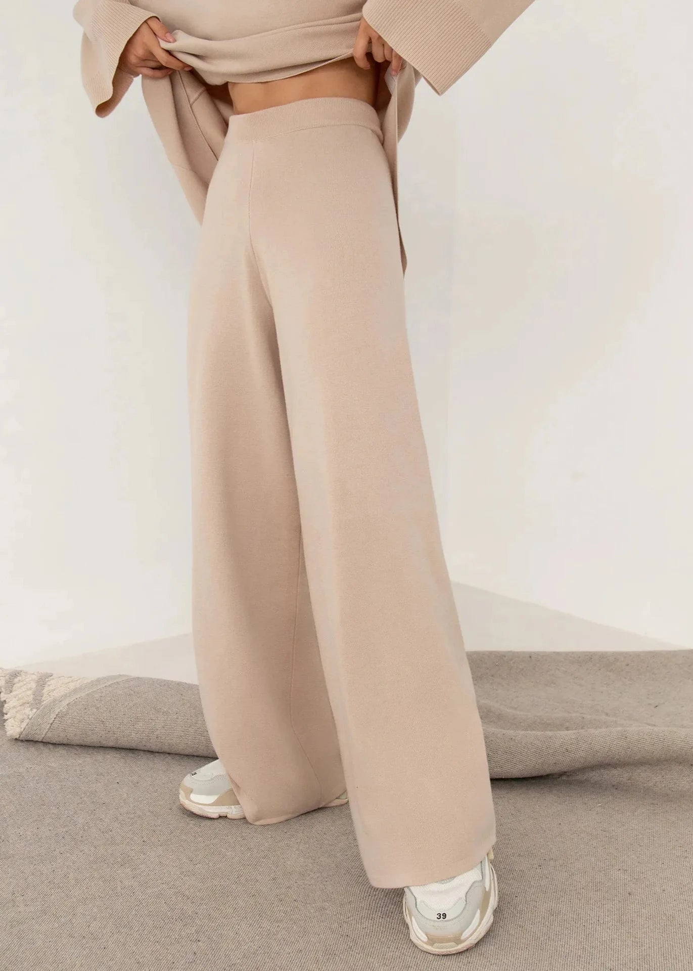 Oversized Knit Two-Piece Set With Asymmetrical Hem