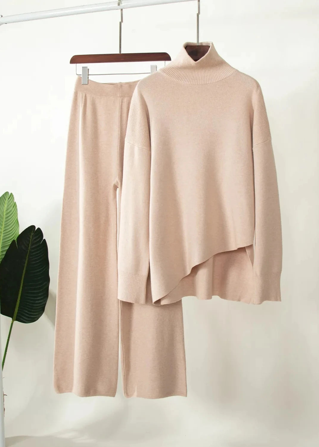 Oversized Knit Two-Piece Set With Asymmetrical Hem
