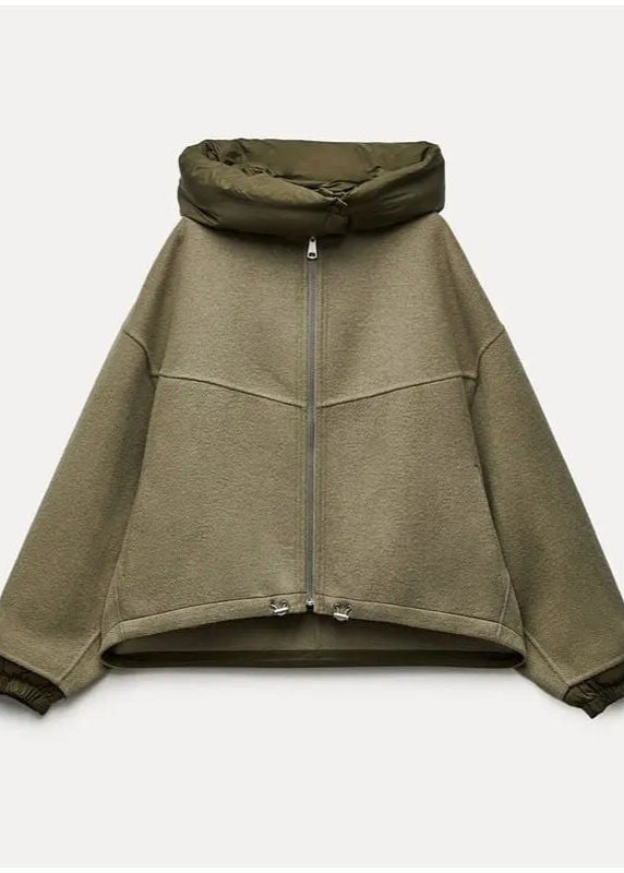 Oversized Hooded Zip Jacket With Padded Collar