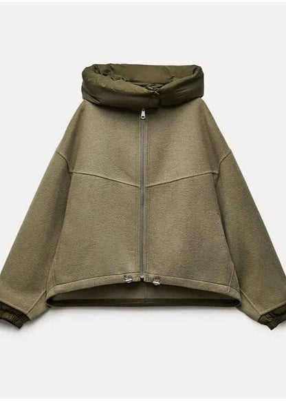 Oversized Hooded Zip Jacket With Padded Collar
