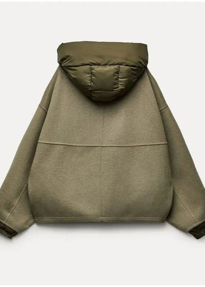 Oversized Hooded Zip Jacket With Padded Collar