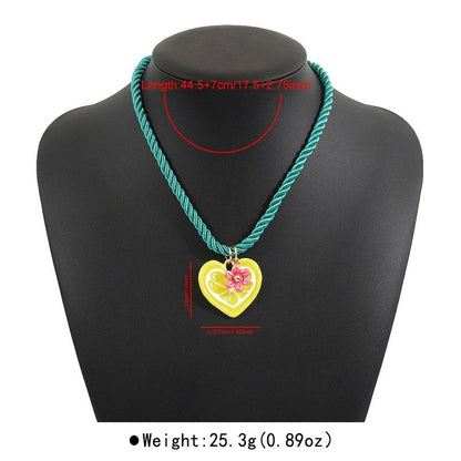 Colorful Rope Heart Sun Pendant Necklace