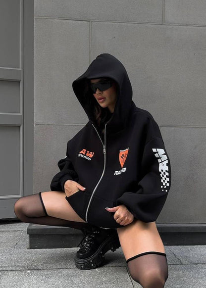 Racing Inspired Oversized Cotton Hoodie
