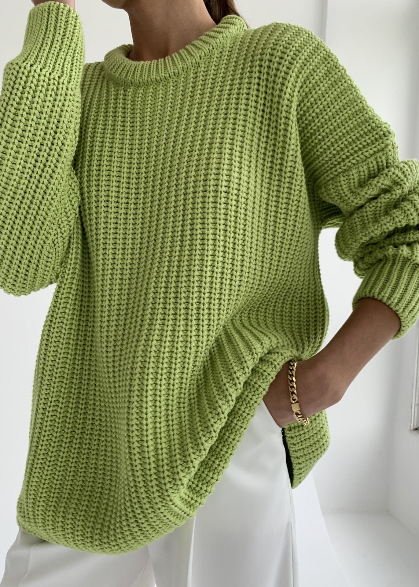 Round Neck Oversized Sweater Soft Fabric